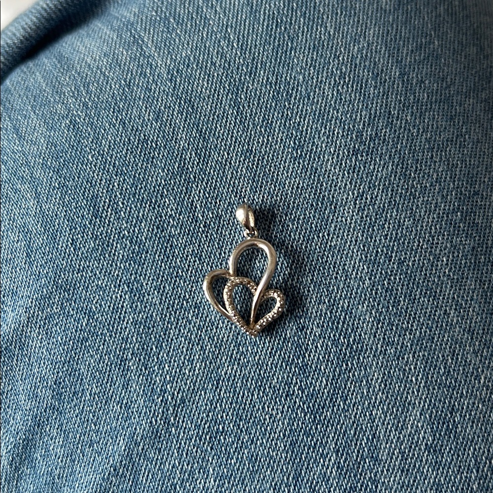 Sterling Silver 925 NWOT double heart pendant necklace